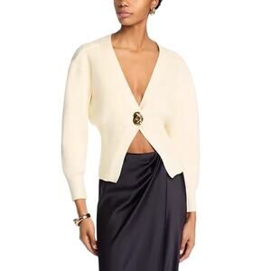 FORE Balloon Sleeve Gold Button Cream Cardigan Sweater - S